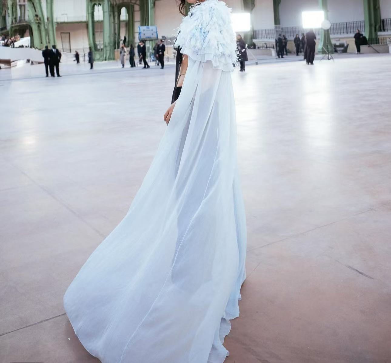 Jennie inspired baby blue angel cape in fashion week