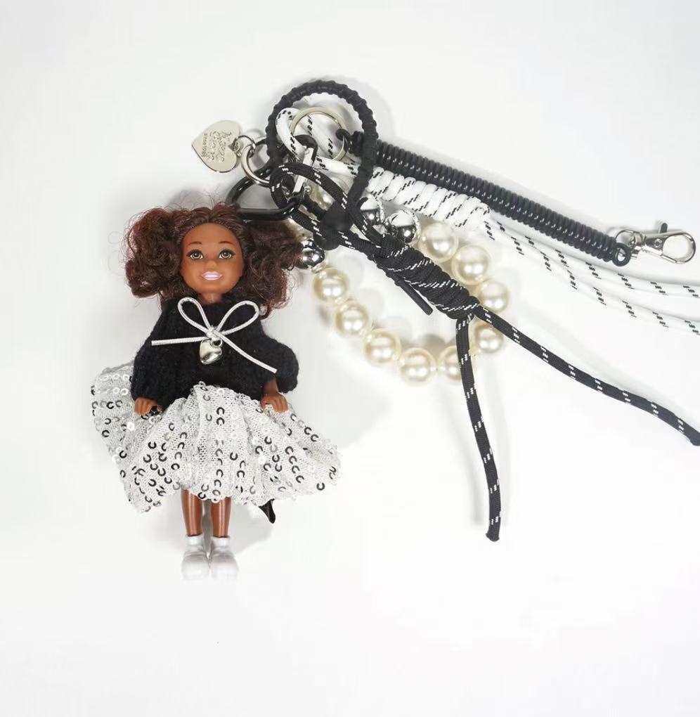 Sequin Tutu Mini Doll Charm in Black & Silver