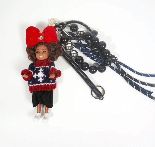 Holiday Navy Sweater Mini Doll Charm with Bow"