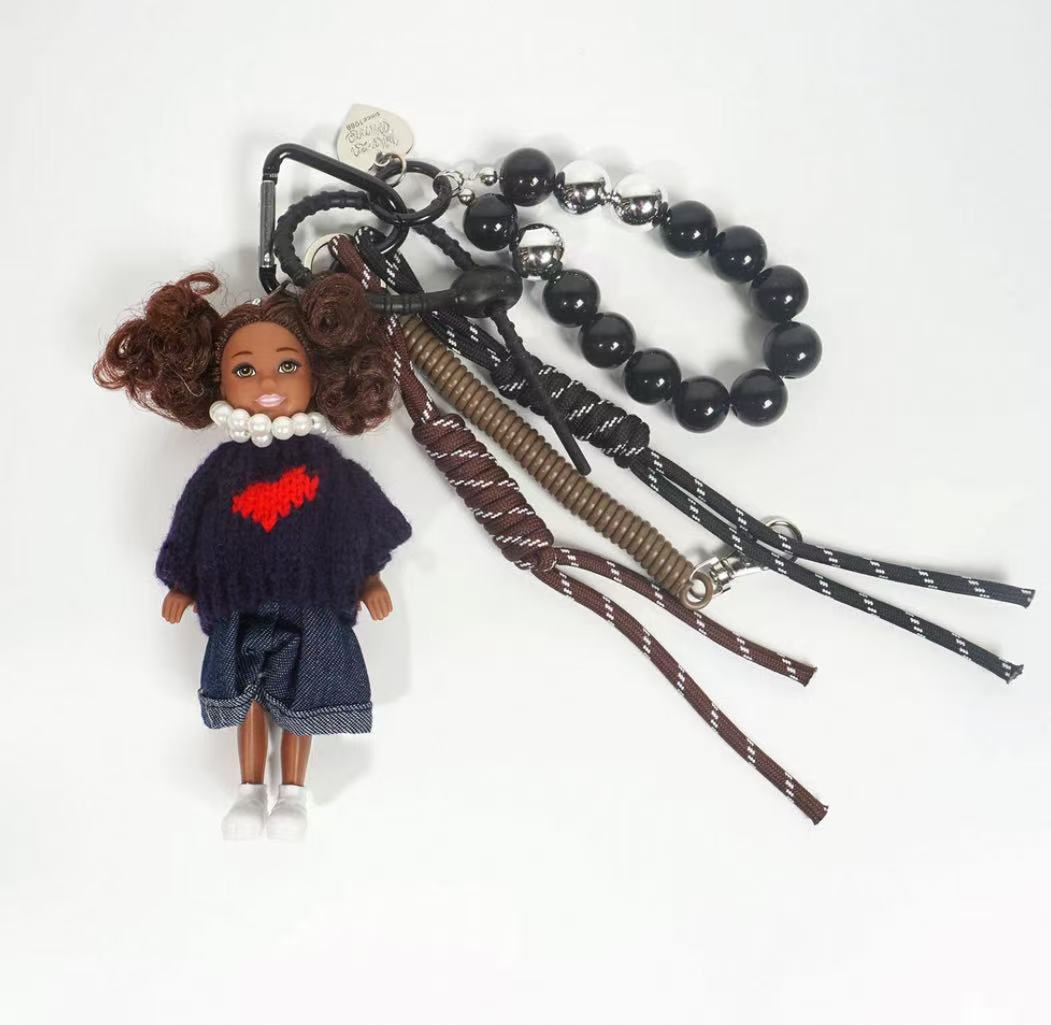 Navy Vintage Heart Sweater Mini Doll Charm