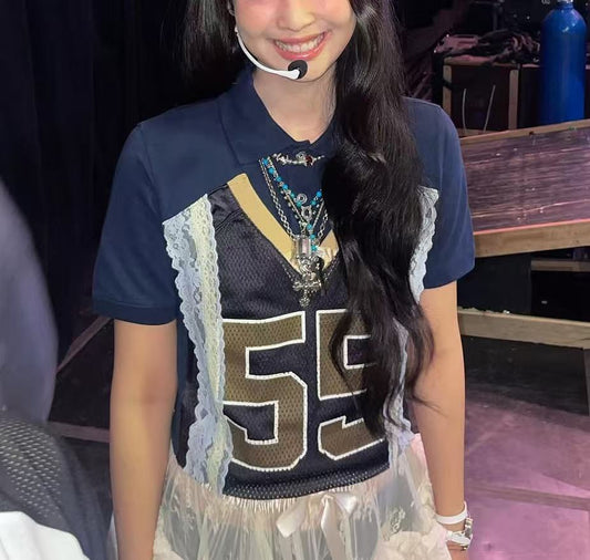 Jennie inspired jersey lace top by Sentimiento