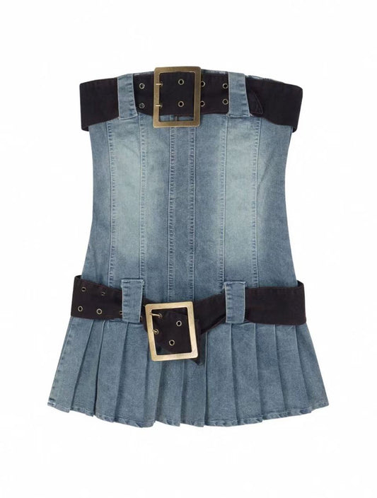 denim corset mini dress